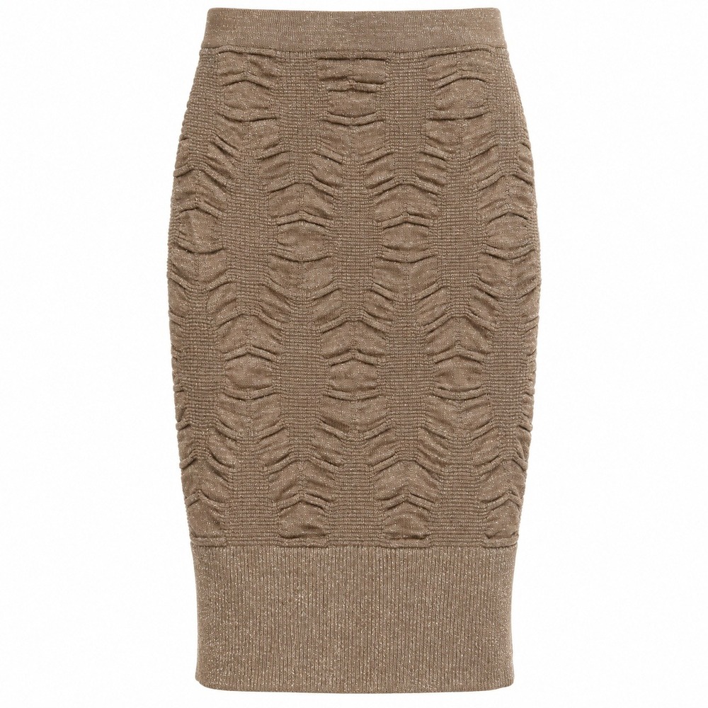 bebe Knit Pencil Skirt XS Gold Textured Metallic Shimmer Glam Knee Skirt Bodycon